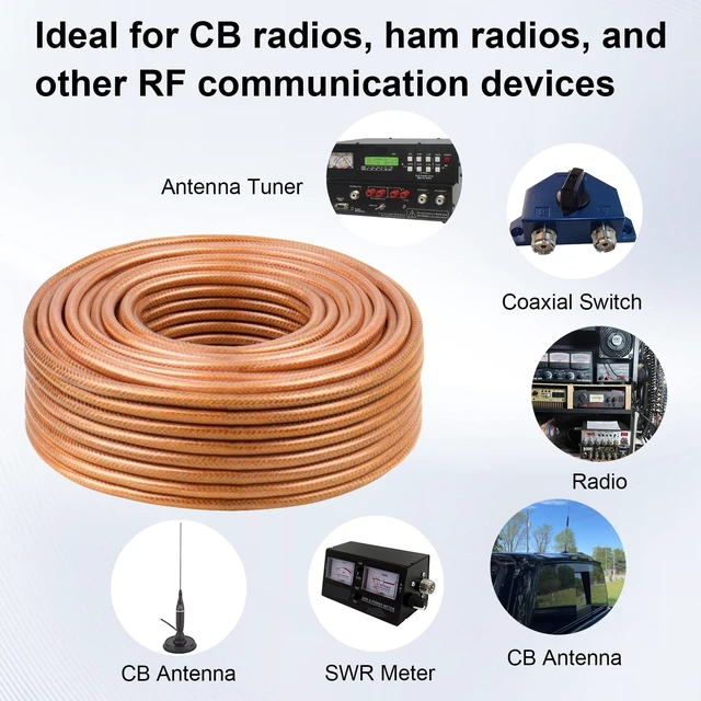 Alt view image 6 of 6 - 100FT RG8X Coaxial Cable, 50 Ohm Low Loss, Solid Copper Conductor, Durable Shielding with PVC Jacket, Ideal for Antennas, Ham Radio, CB Radio, and RF Applications