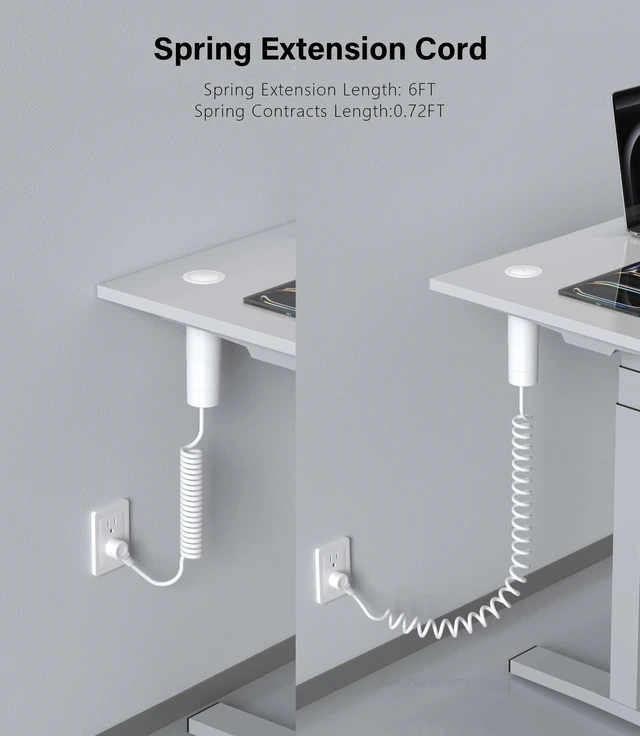 Alt view image 2 of 6 - Pop Up Outlet for Countertop,Recessed Power Strip Table Outlet,Power Grommet in Drawer Outlet,Furniture Flush Mount for Desktop,20W USB C (White, 6.5FT)
