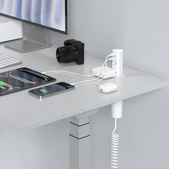 Alt view image 3 of 6 - Pop Up Outlet for Countertop,Recessed Power Strip Table Outlet,Power Grommet in Drawer Outlet,Furniture Flush Mount for Desktop,20W USB C (White, 6.5FT)