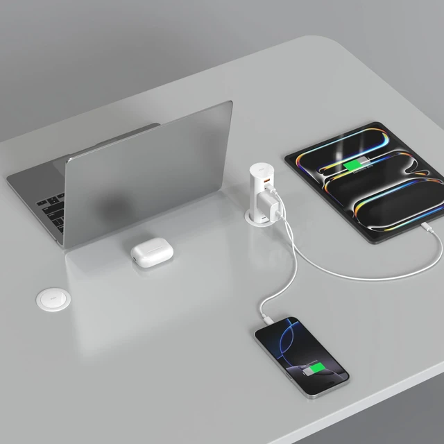 Alt view image 6 of 6 - Pop Up Outlet for Countertop,Recessed Power Strip Table Outlet,Power Grommet in Drawer Outlet,Furniture Flush Mount for Desktop,20W USB C (White, 6.5FT)