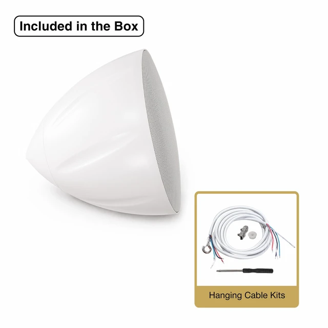Alt view image 5 of 6 - 6.5" Outdoor Weatherproof Pendant Speaker (LYRA-6W) IP55 Enclosure, Ceiling Suspension, 6.5" Woofer, 70V/100V/8, for Home & Commercial Installations, White