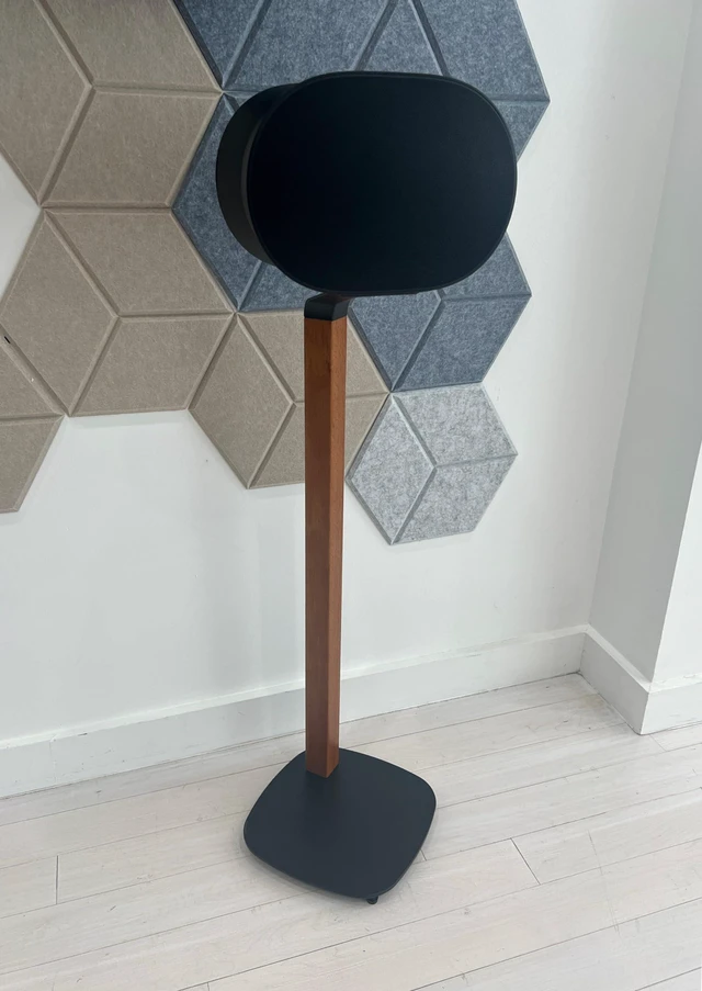 Alt view image 5 of 6 - Premium Walnut Floor Stand for Sonos Era 100, 300, Black Premium wooden walnut floor stand for Sonos Era 100, ERA 100 SL, and Era 300 speakers, 30.75" Fixed Height, Cable Management
