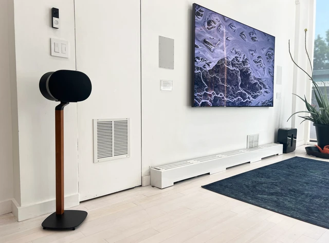 Alt view image 6 of 6 - Premium Walnut Floor Stand for Sonos Era 100, 300, Black Premium wooden walnut floor stand for Sonos Era 100, ERA 100 SL, and Era 300 speakers, 30.75" Fixed Height, Cable Management