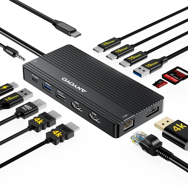 Main image of USB C Docking Station Dual Monitor, 14 in 1 Docking Station 3 Monitors with 2 * 4K HDMI, DP, 5*USB-A/C 10Gbps Ports, Ethernet, SD/TF,100W PD, Hub Multiport Adapter for HP/Dell/Lenovo