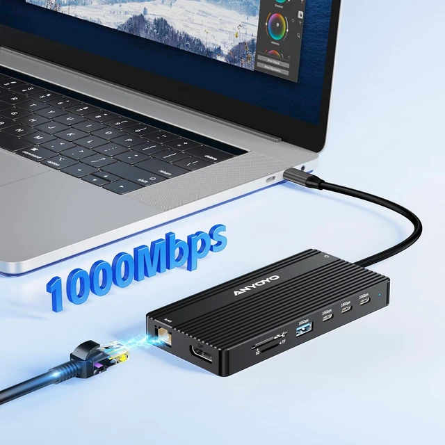 Alt view image 6 of 7 - USB C Docking Station Dual Monitor, 14 in 1 Docking Station 3 Monitors with 2 * 4K HDMI, DP, 5*USB-A/C 10Gbps Ports, Ethernet, SD/TF,100W PD, Hub Multiport Adapter for HP/Dell/Lenovo