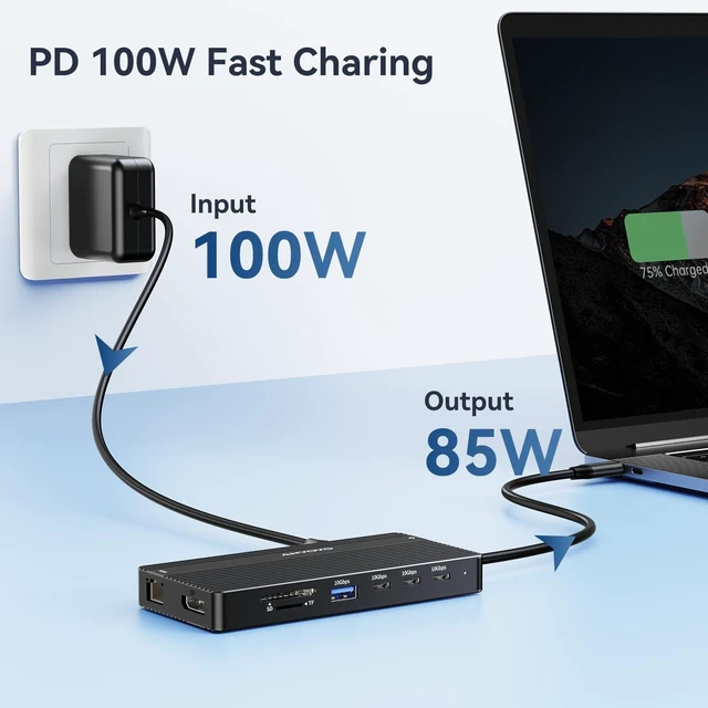Alt view image 7 of 7 - USB C Docking Station Dual Monitor, 14 in 1 Docking Station 3 Monitors with 2 * 4K HDMI, DP, 5*USB-A/C 10Gbps Ports, Ethernet, SD/TF,100W PD, Hub Multiport Adapter for HP/Dell/Lenovo