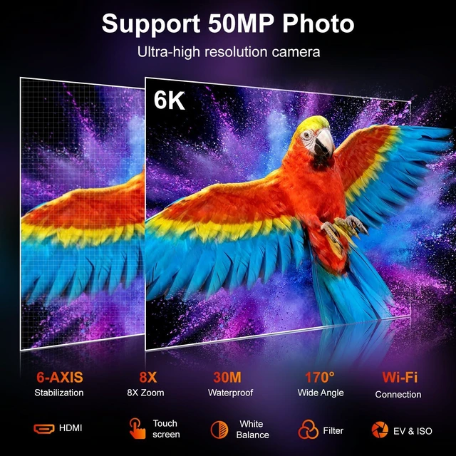 Alt view image 5 of 7 - 6K/30fps Action Camera Stunning Low-Light Imaging Dual Screen Touch with 9:16 Vertical,170°Wide FOV,30M Waterproof Underwater Camera for Snorkeling EIS Remote Control(32GB)