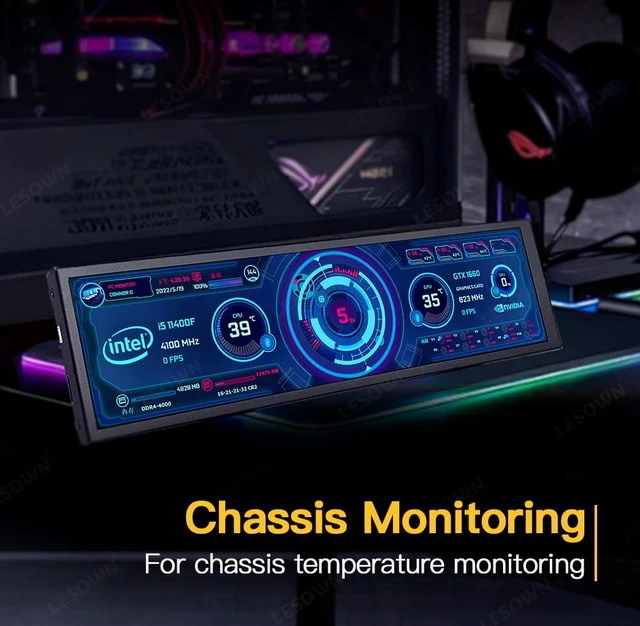 Alt view image 2 of 7 - 8.8 inch Monitor PC Case Temperature Display mini Ultra Wide Secondary Screen Long Stretched Bar Display AIDA64 PC Sensor Panel 1920x480 Small Temp Monitor for RPi CPU Monitoring