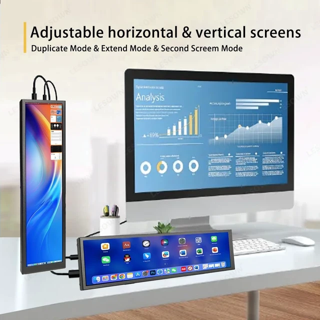 Alt view image 7 of 7 - 8.8 inch Monitor PC Case Temperature Display mini Ultra Wide Secondary Screen Long Stretched Bar Display AIDA64 PC Sensor Panel 1920x480 Small Temp Monitor for RPi CPU Monitoring