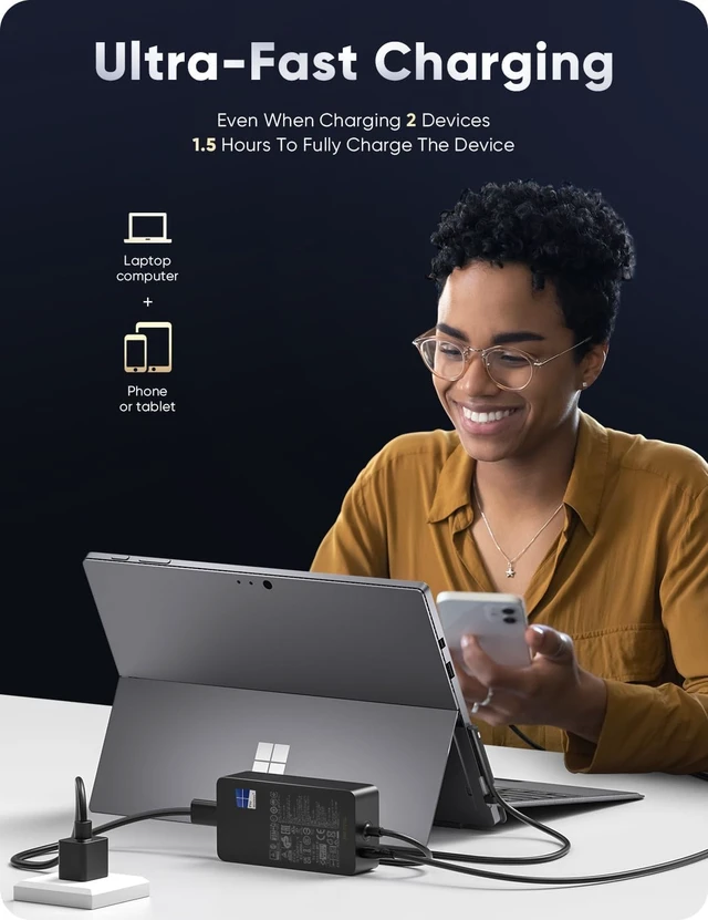 Alt view image 4 of 7 - 127W Surface Charger,Surface Book Charger Surface Laptop Studio Charger for Microsoft Surface Book 1-3, Surface LaptopStudio, Surface Pro 3-12, Surface Laptop 1-8, Surface Go/LaptopGo 1-4