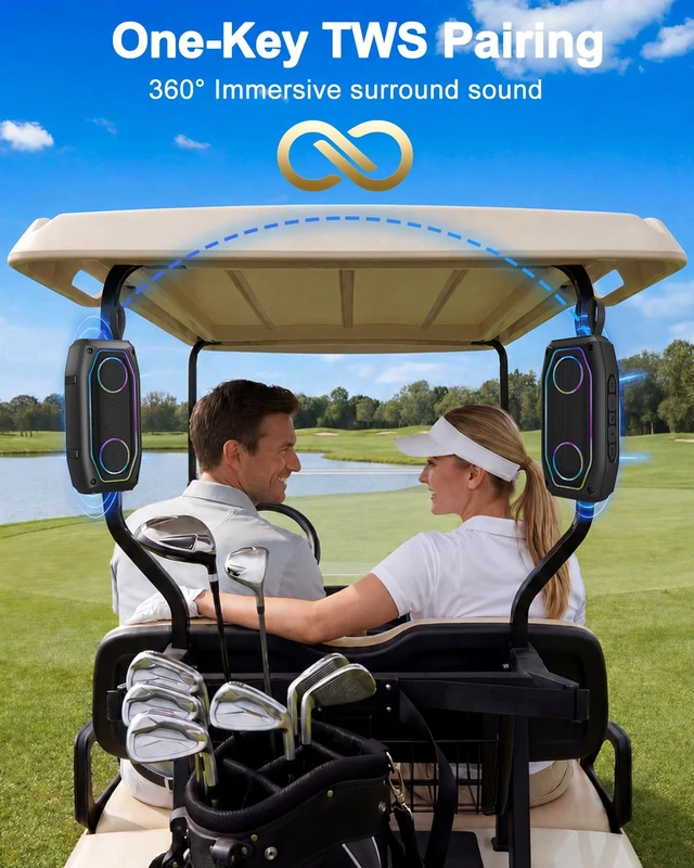 Alt view image 3 of 7 - Magnetic Golf Speaker, 30W Portable Bluetooth 6.0 Golf Cart Speaker, IPX6 Waterproof, 30H Playtime, TWS Stereo, RGB Light, Shockproof Outdoor Speaker for Golf, Camping & Gifts