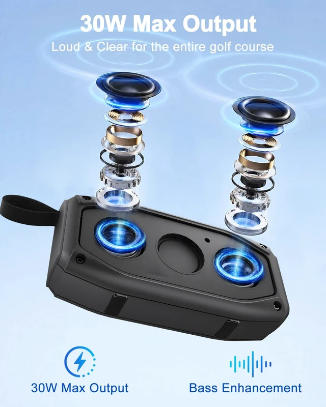 Alt view image 6 of 7 - Magnetic Golf Speaker, 30W Portable Bluetooth 6.0 Golf Cart Speaker, IPX6 Waterproof, 30H Playtime, TWS Stereo, RGB Light, Shockproof Outdoor Speaker for Golf, Camping & Gifts