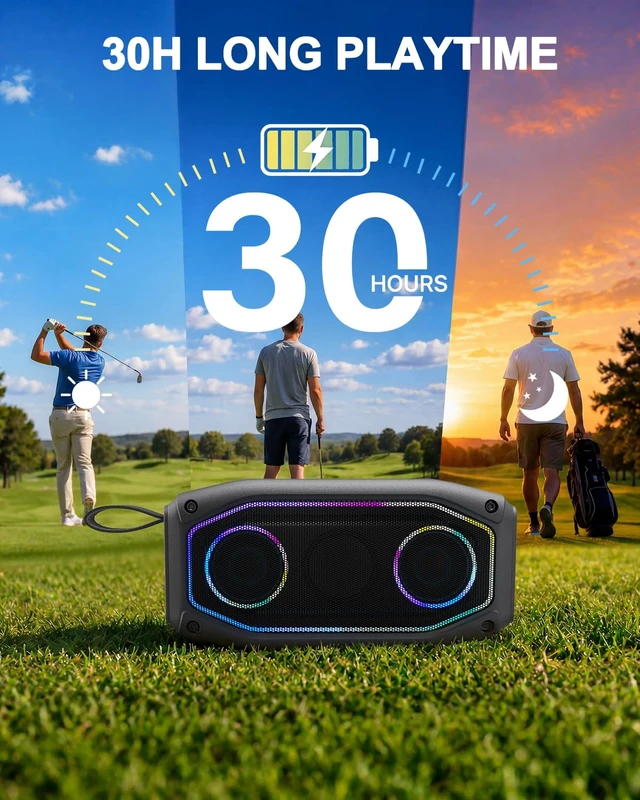 Alt view image 7 of 7 - Magnetic Golf Speaker, 30W Portable Bluetooth 6.0 Golf Cart Speaker, IPX6 Waterproof, 30H Playtime, TWS Stereo, RGB Light, Shockproof Outdoor Speaker for Golf, Camping & Gifts