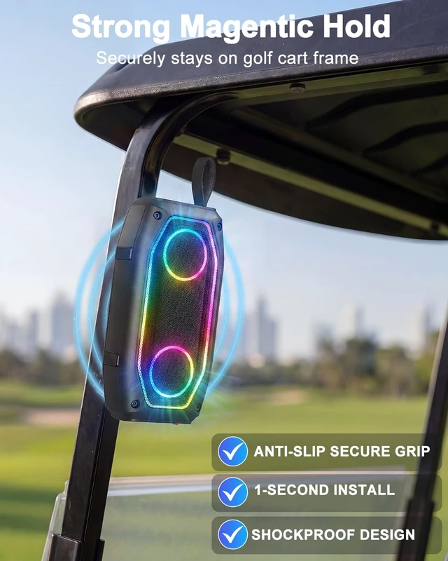 Alt view image 2 of 7 - Magnetic Golf Speaker, 30W Portable Bluetooth 6.0 Golf Cart Speaker, IPX6 Waterproof, 30H Playtime, TWS Stereo, RGB Light, Shockproof Outdoor Speaker for Golf, Camping & Gifts