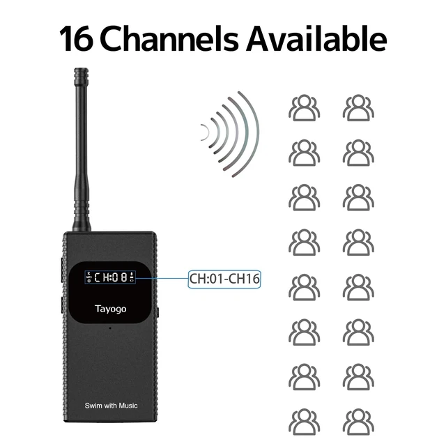Alt view image 3 of 7 - T6 Transmitter for Swimming Headphone, Underwater Music Streamer for Spotify & Audible, Bluetooth to FM Transmitter for Swim Headphones, Swim Coach Communicator, Waterproof Pool Audio System
