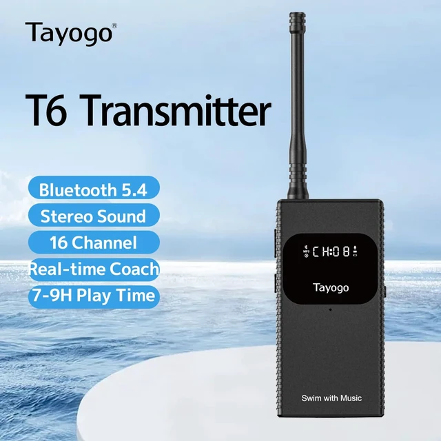 Alt view image 2 of 7 - T6 Transmitter for Swimming Headphone, Underwater Music Streamer for Spotify & Audible, Bluetooth to FM Transmitter for Swim Headphones, Swim Coach Communicator, Waterproof Pool Audio System