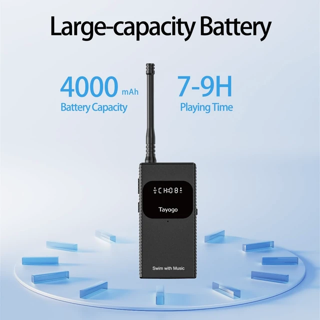 Alt view image 5 of 7 - T6 Transmitter for Swimming Headphone, Underwater Music Streamer for Spotify & Audible, Bluetooth to FM Transmitter for Swim Headphones, Swim Coach Communicator, Waterproof Pool Audio System