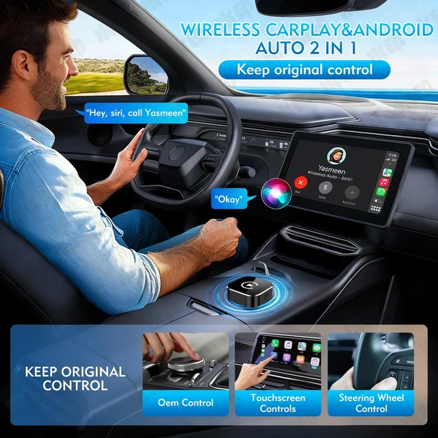 Alt view image 5 of 7 - Wireless CarPlay Adapter, 2-in-1 Mini CarPlay & Android Auto Wireless Adapter, Plug & Play, Auto Connect, Car Accessories, Car Play Dongle Compatible with iPhone & Android