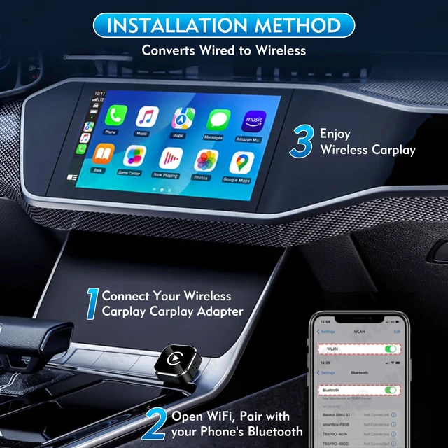 Alt view image 6 of 7 - Wireless CarPlay Adapter, 2-in-1 Mini CarPlay & Android Auto Wireless Adapter, Plug & Play, Auto Connect, Car Accessories, Car Play Dongle Compatible with iPhone & Android