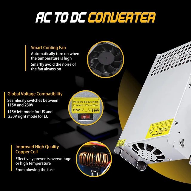 Alt view image 4 of 7 - 110V AC to 12V DC Converter 100A 1200W Power Supply 120V to 12V Converter AC to DC Converter 12V 100A 1200W Switch Power Supply for CCTV Camera System, 3D Printer, LED Strip, PCP Air Pump