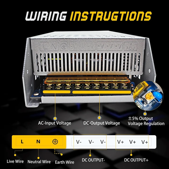 Alt view image 5 of 7 - 110V AC to 12V DC Converter 100A 1200W Power Supply 120V to 12V Converter AC to DC Converter 12V 100A 1200W Switch Power Supply for CCTV Camera System, 3D Printer, LED Strip, PCP Air Pump