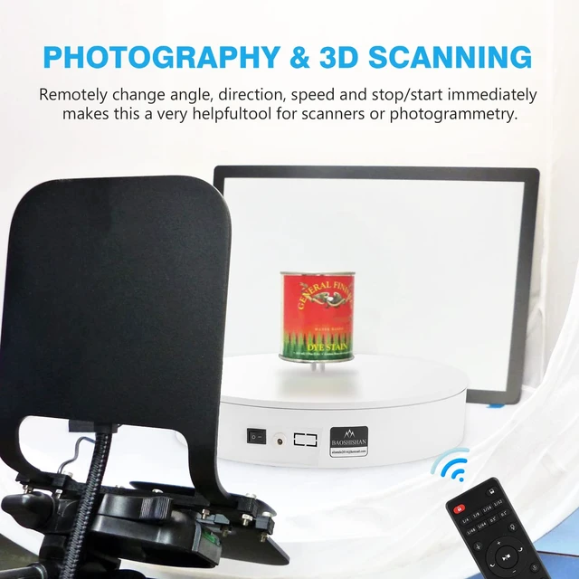 Alt view image 6 of 7 - 13.7inch 110LB Motorized 360° Photography Turntable with Remote Electric Rotating Display Stand, 110V-220V, Smooth Rotation, White, for Product Photos, Short Videos & Display