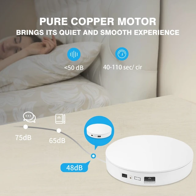 Alt view image 5 of 7 - 13.7inch 110LB Motorized 360° Photography Turntable with Remote Electric Rotating Display Stand, 110V-220V, Smooth Rotation, White, for Product Photos, Short Videos & Display