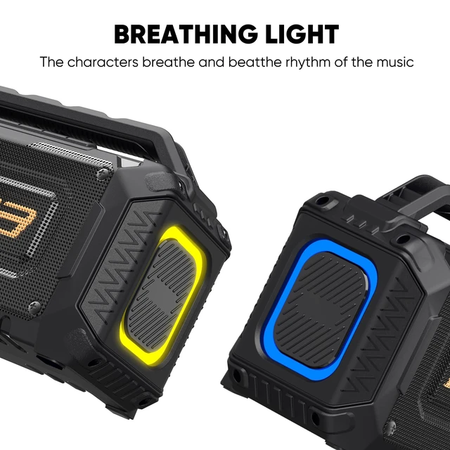 Alt view image 3 of 7 - Portable Bluetooth Speakers for Jobsite - 60W Waterproof Loud Outdoor Speaker with Bass, Wireless Boombox w/Stereo Sound & RGB Lights, 12H Playtime, Durable for Work, Workshop, Garage, Camping