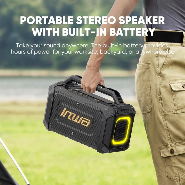 Alt view image 5 of 7 - Portable Bluetooth Speakers for Jobsite - 60W Waterproof Loud Outdoor Speaker with Bass, Wireless Boombox w/Stereo Sound & RGB Lights, 12H Playtime, Durable for Work, Workshop, Garage, Camping