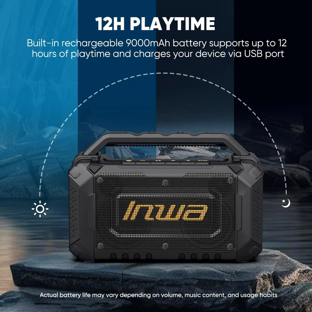 Alt view image 6 of 7 - Portable Bluetooth Speakers for Jobsite - 60W Waterproof Loud Outdoor Speaker with Bass, Wireless Boombox w/Stereo Sound & RGB Lights, 12H Playtime, Durable for Work, Workshop, Garage, Camping
