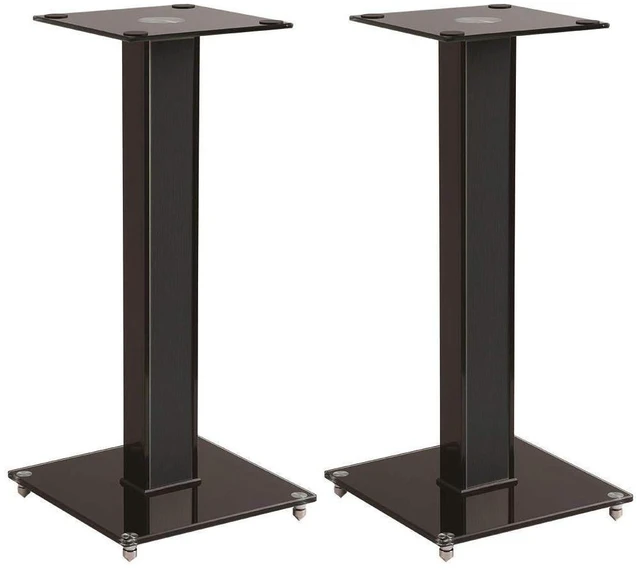 Main image of Elements Speaker Stand - 18 Inch (Pair) with Cable Management, Strong Tempered Glass Base with Floor Spikes, 139496, Black