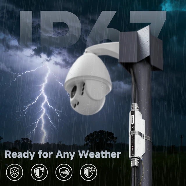 Alt view image 3 of 7 - Ethernet Surge Protector Gigabit Outdoor 20KV Industrial Lightning Arrestor for -40°F to 149°F, IP67 rated, 60Wmax PoE++ RJ45, Gas Discharge TubeGDT, PT-PR01G-OT