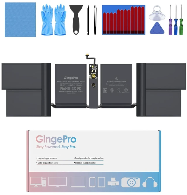Main image of Replacement Battery for MacBook Pro A2442, 14-Inch, 2021 Replaces battery: A2519, 11.46 V 6100 mAh 69.9 Wh, tool kit, up to 1000 cycles, guide, 3 screwdrivers