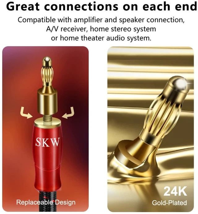 Alt view image 3 of 5 - Single Speaker Cable with Convertible Banana and Spade Plugs Entry Level HC Series Cable 9.8ft/3M (One Cable)