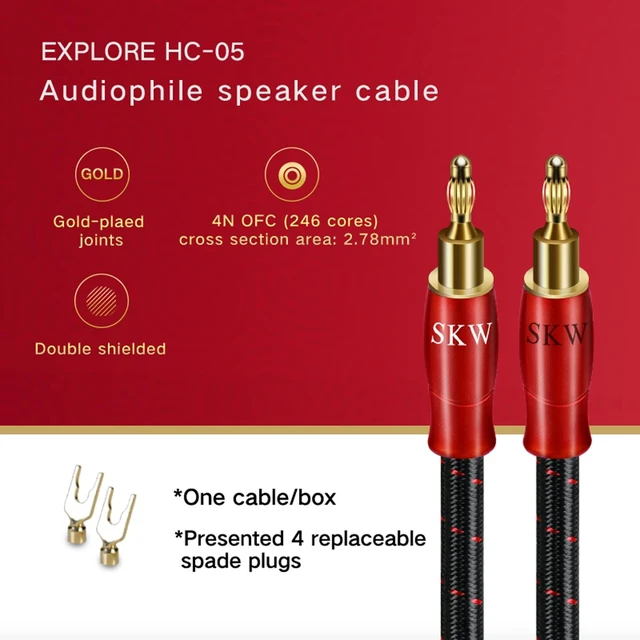 Alt view image 4 of 6 - Single Speaker Cable with Convertible Banana and Spade Plugs Entry Level HC Series Cable 8.2ft/2.5M (One Cable)