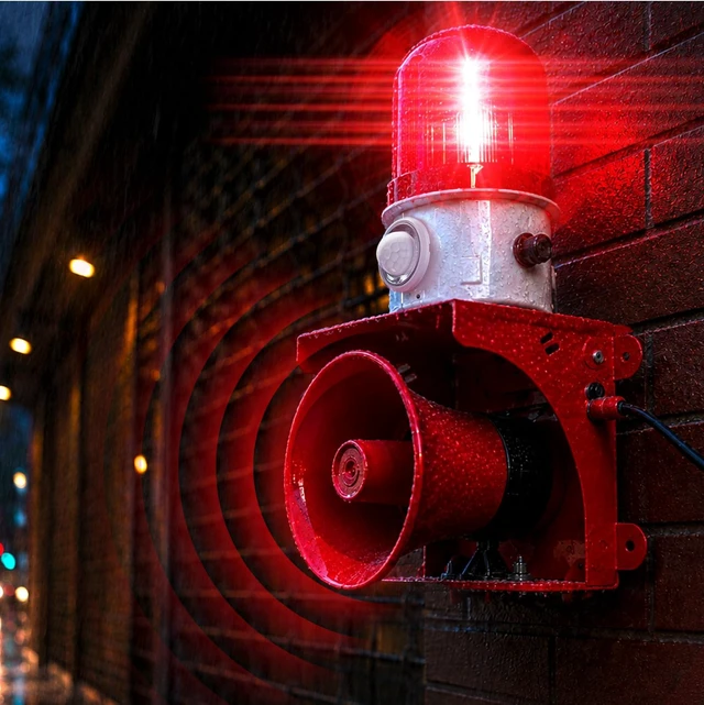 Main image of Motion Sensor Security Alarm, PIR Human & Animal Detection Outdoor Warning Alarm, Plug-in Wall Mount Alarm with 120dB Adjustable Loud Siren & LED Red Strobe Light for Home Yard Farm Anti-Theft, AC110V