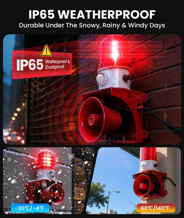 Alt view image 7 of 7 - Motion Sensor Security Alarm, PIR Human & Animal Detection Outdoor Warning Alarm, Plug-in Wall Mount Alarm with 120dB Adjustable Loud Siren & LED Red Strobe Light for Home Yard Farm Anti-Theft, AC110V