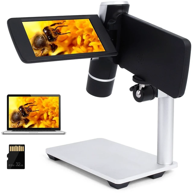 Main image of LM203 4 inch Handheld LCD Digital Microscope with Metal Stand 1080P 12MP 200X Coins Magnifier, 8 LED, Kids Portable Microscope Camera, Windows Mac Compatible, 32G SD Card, for Adults Kids