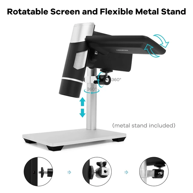 Alt view image 4 of 7 - LM203 4 inch Handheld LCD Digital Microscope with Metal Stand 1080P 12MP 200X Coins Magnifier, 8 LED, Kids Portable Microscope Camera, Windows Mac Compatible, 32G SD Card, for Adults Kids