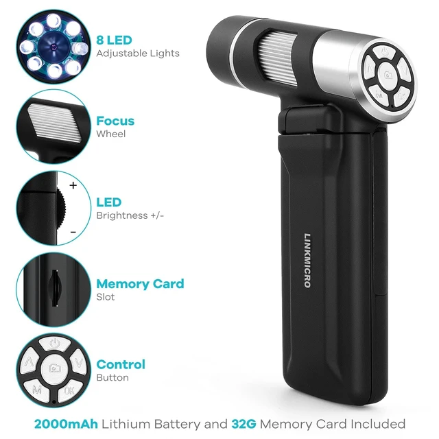 Alt view image 6 of 7 - LM203 4 inch Handheld LCD Digital Microscope with Metal Stand 1080P 12MP 200X Coins Magnifier, 8 LED, Kids Portable Microscope Camera, Windows Mac Compatible, 32G SD Card, for Adults Kids