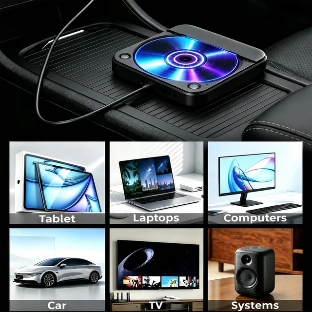 Alt view image 7 of 7 - Portable CD Player for Car, Plug and Play with USB/AUX Port External CD Player Compatible with Car Stereo, Laptop, TV, Computer and Android 4.4 and Above Navigation(Black)