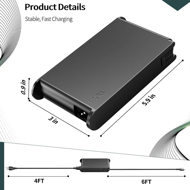 Alt view image 3 of 6 - 180W 36V 5A USB-C GaN Slim AC Charger Compatible with Lenovo Laptops Fits for ThinkPad P16 G3 21RQ 21RR, ThinkPad T16g T16g G3 21V5 21V6, ADL180YGSLC3A, SA10R17032, 5A11K67872