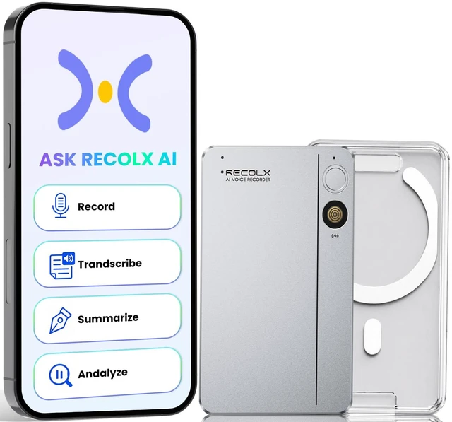 Main image of AI Meeting Recorder with Transcription Summaries,64GB Audio Recorder AI Noise Cancellation, Real-Time Analysis,154 Languages, Digital Voice Recorder for Meetings, Lectures, Interviews, Calls
