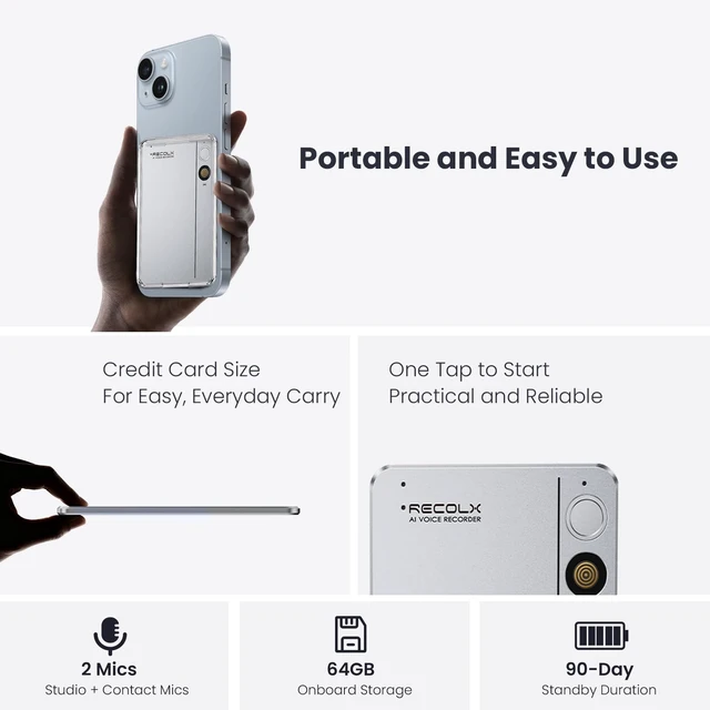 Alt view image 7 of 7 - AI Meeting Recorder with Transcription Summaries,64GB Audio Recorder AI Noise Cancellation, Real-Time Analysis,154 Languages, Digital Voice Recorder for Meetings, Lectures, Interviews, Calls