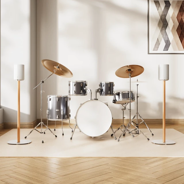 Alt view image 7 of 7 - Speaker Stand Compatible with Sonos era 100,100 SL,300,2 Pack,White 30.6" Fixed Height Floor Stand Pair, Wooden Speaker Stand, White & Beech