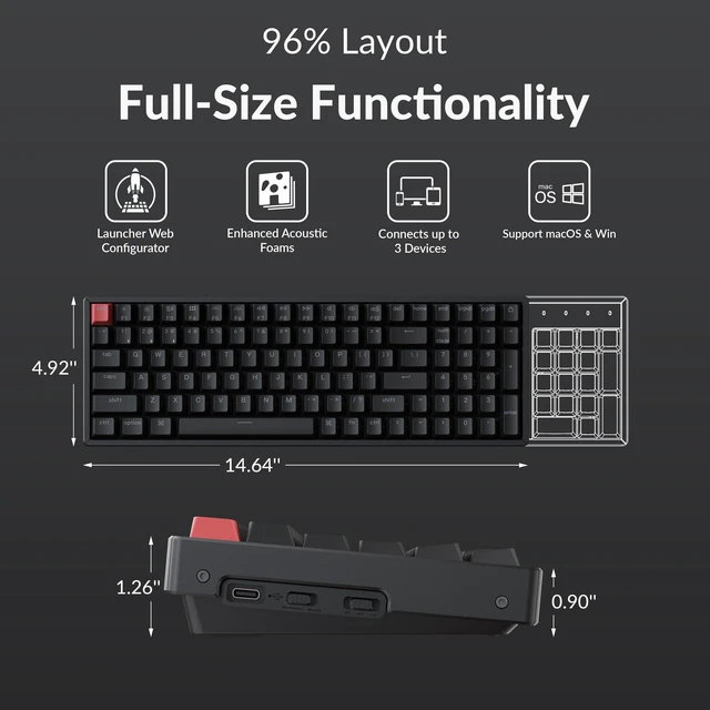 Alt view image 2 of 7 - K4 96% Layout QMK Wireless and Wired Mechanical Keyboard Super Brown Switch, RGB Backlight Aluminum Frame with Shine-Through Double-Shot PBT Keycaps for Mac Windows-Version 3