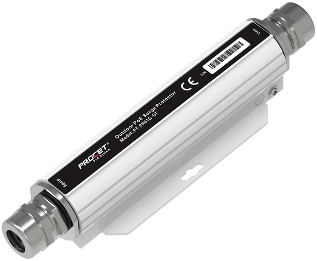 Main image of Ethernet Surge Protector Gigabit Outdoor 20KV Industrial Lightning Arrestor for -40°F to 149°F, IP67 rated, 60Wmax PoE++ RJ45, Gas Discharge TubeGDT, PT-PR01G-OT