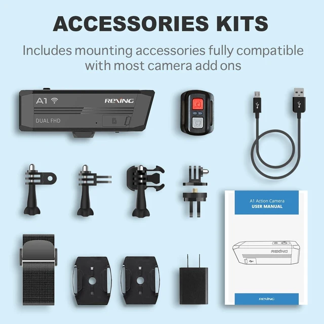 Alt view image 6 of 6 - A1 Two-Way Action Camera 1080p@30fps, Wi-Fi Connectivity, Broad View, Wrist Remote Control, IMX307 Sensor, Water-Resistant, Extreme Sports Camcorder for Motorcycles, Bicycles, Hiking, Cars