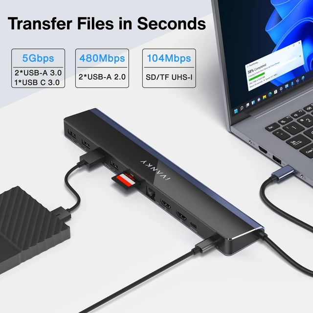 Alt view image 4 of 7 - USB C Laptop Docking Station with 100W Power Adapter, 12-in-1 85W PD Dock, Dual 4K HDMI Display Thunderbolt 3/4 Dock for Dell, HP, Lenovo, Asus,Surface, etc, USB 3.0 Ethernet, 2HDMI, SD/TF