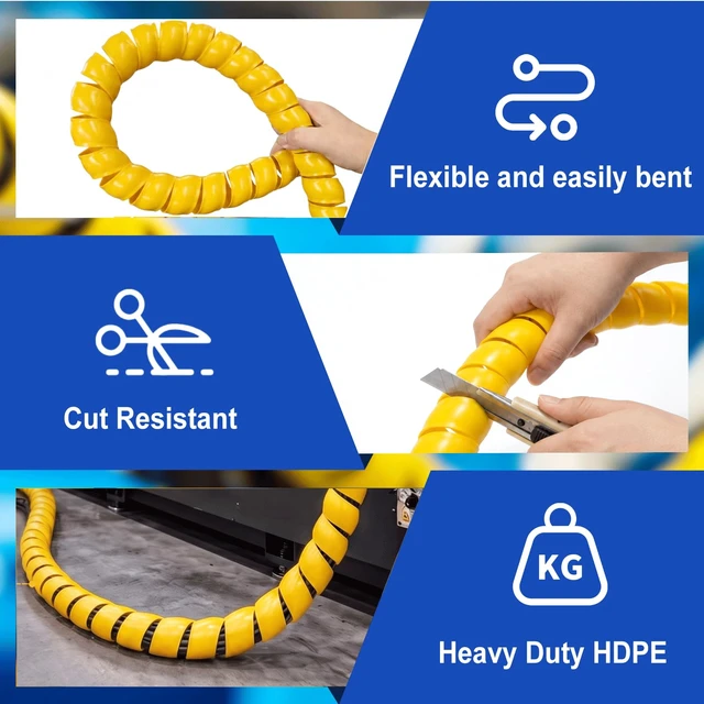 Alt view image 3 of 6 - 1" Od X 100' L Spiral Hose Protector, Yellow Hydraulic Hose Wrap, Heavy Duty Spiral Cable Wrap Protector Flexible Plastic Cable Sleeve for Pneumatic Hoses